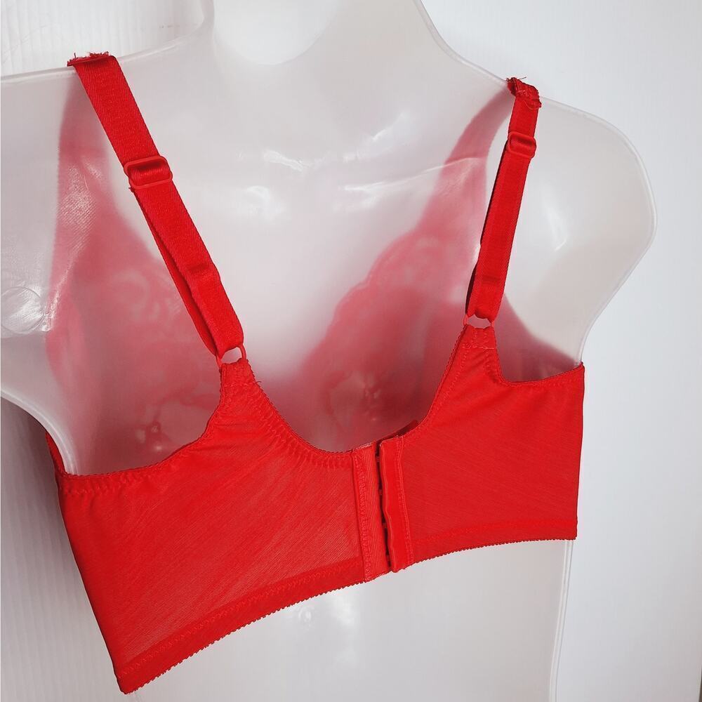 Vintage Victoria's Secret Gold Label Bra Lace 36DD Coral Red USA Nylon Underwire - Picture 10 of 11